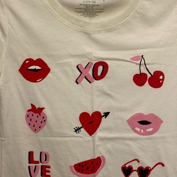 I’m Wound Up Women's Cream Love Theme Short Sleeve Graphic T-Shirt Large NWT - Picture 4 of 7